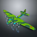 Green Camouflage Airplane Model With Four Propellers Red Stars On Wings Against Gray Background